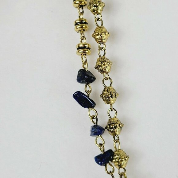 Bohemian Gypsy Style Necklace Double Strand Gold Tone Large Enamel Flower Focal - Picture 8 of 11